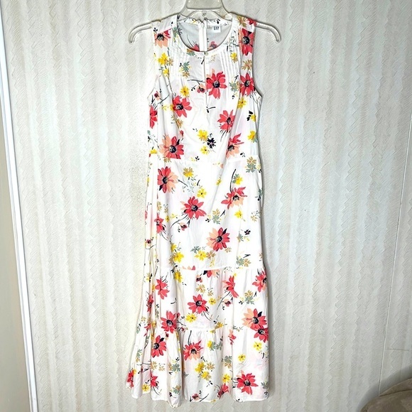 🆕 GAP sleeveless midi dress white Floral print Dress Size 4 - Picture 2 of 5